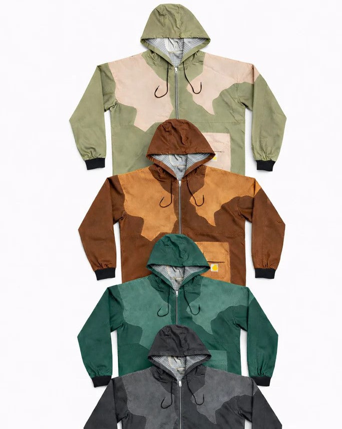 CR29 Rework Utility Hoodie Jacket – Olive Patchwork Zip-Up Workwear Style