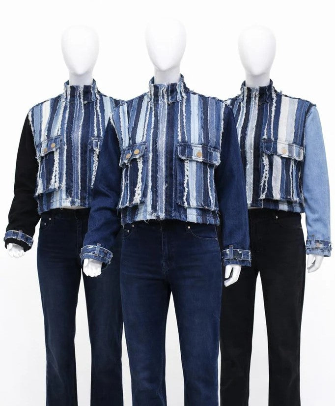 CR2189 Indigo Stripe Rework Denim Jacket