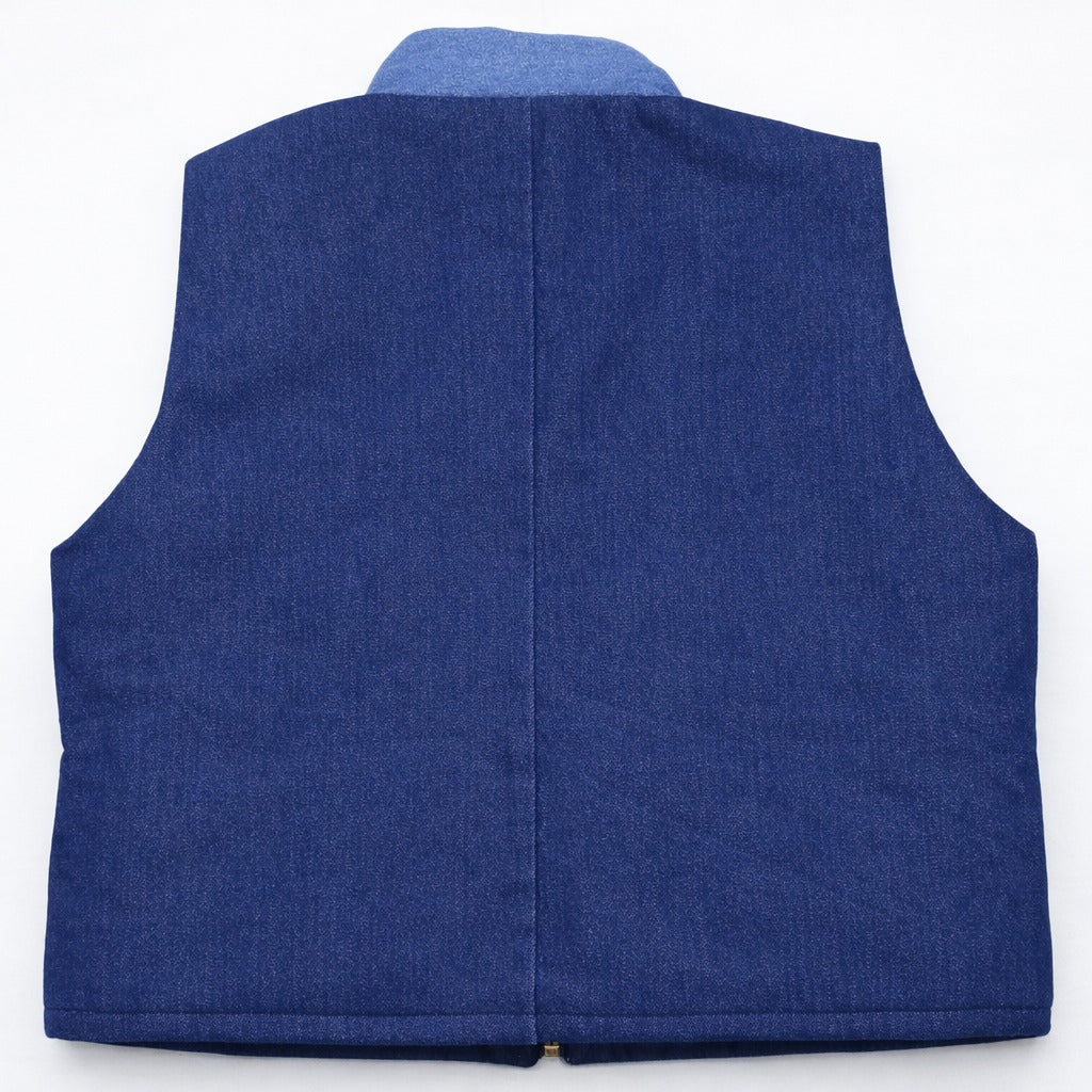 CR1417 Rework Two-Tone Denim Puffer Vest – Cropped Patchwork Style