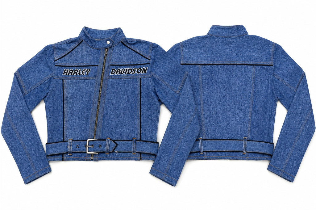 CR2045 UPCYCLED MOTO BELTED DENIM JACKET