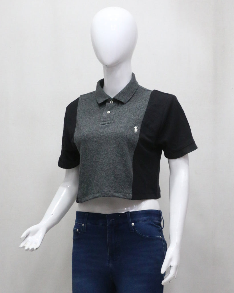 CR1421 Rework Color Block Branded Crop Top – Dual Tone Panel Tee