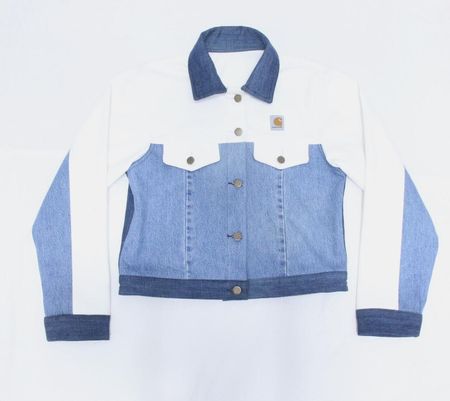 CR1193 Upcycled Cropped Denim Panel Jacket