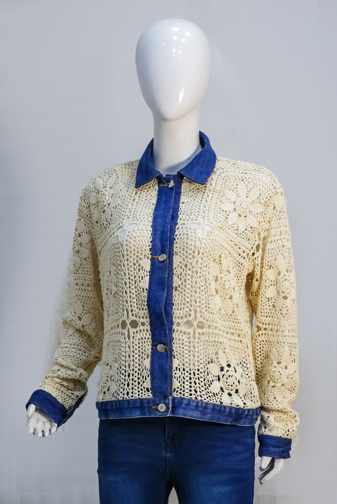 CR2271 UPCYCLED CROCHET LACE & DENIM JACKET