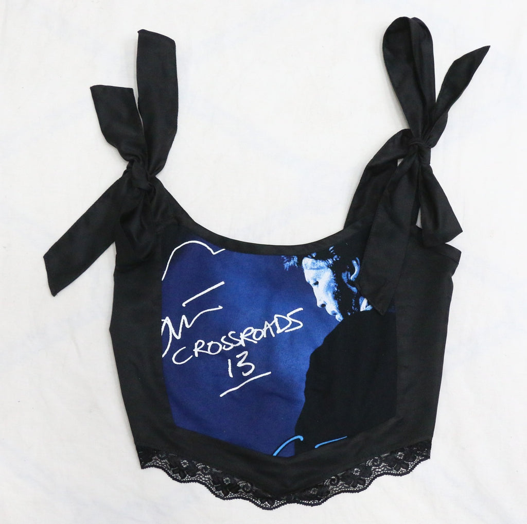 CR1320 Graphic Lace Corset Crop Top – Tie Strap Rework Top