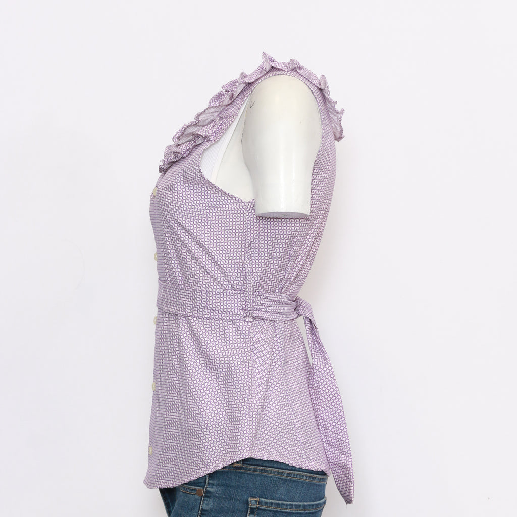 CR0229 Reworked Ladies Deep Neck Sleeveless Front Button Blouse
