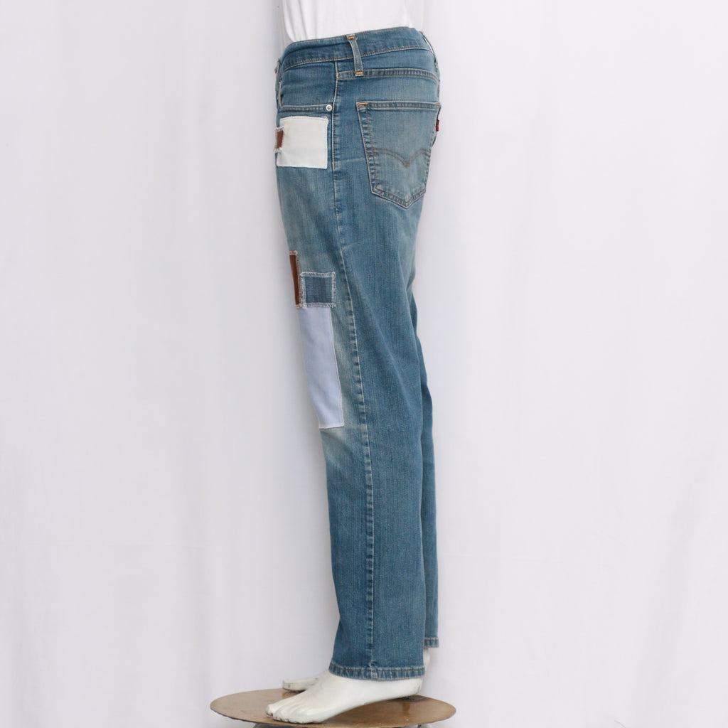 CR064 Men Reworked Denim Trouser Feature A Patchwork Design