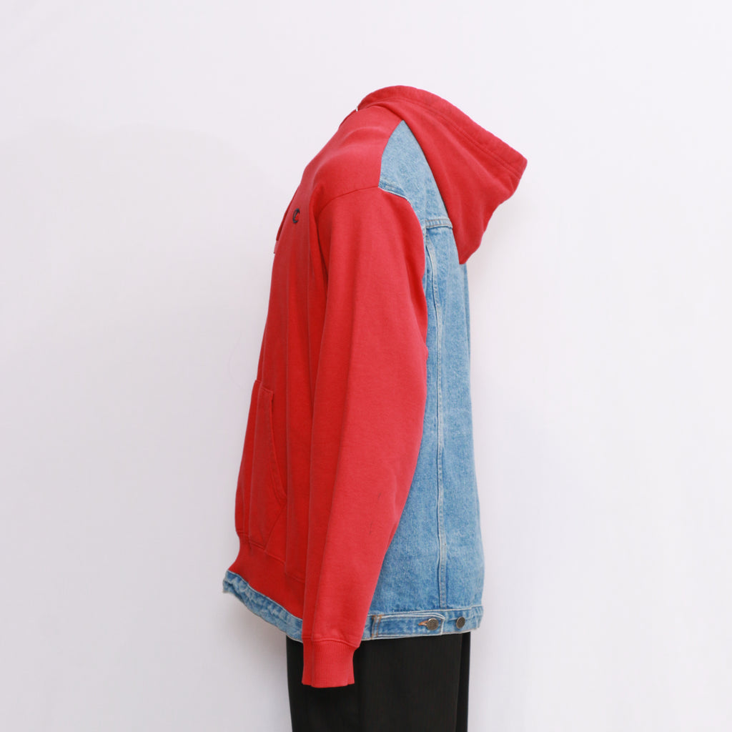 CR1038 Men Reworked Red Hood With Denim Back