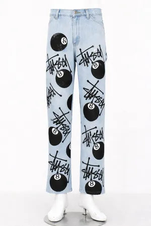 CR1183 Upcycled STUSSY Graphic Eight-Ball Denim Pants