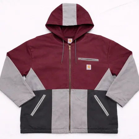CR1072 Upcycled Carhartt Colour-Block Hooded Jacket