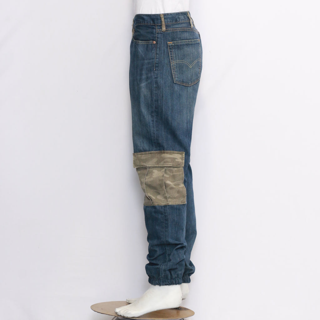 CR989 Reworked Men's Denim Jeans with Camo Fly and Cargo Pockets