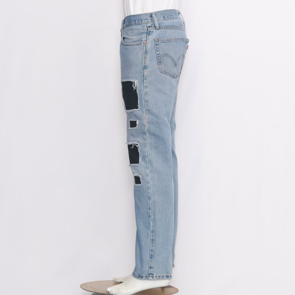 CR084 Trendy Pair Of Reworked Denim Pants Contrast Panels