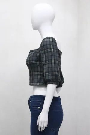 CR1350 Rework Square Neck Puff Sleeve Crop Tops