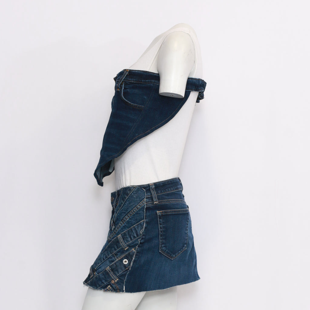 CR634 Reworked Denim Blouse and Mini Skirt Set