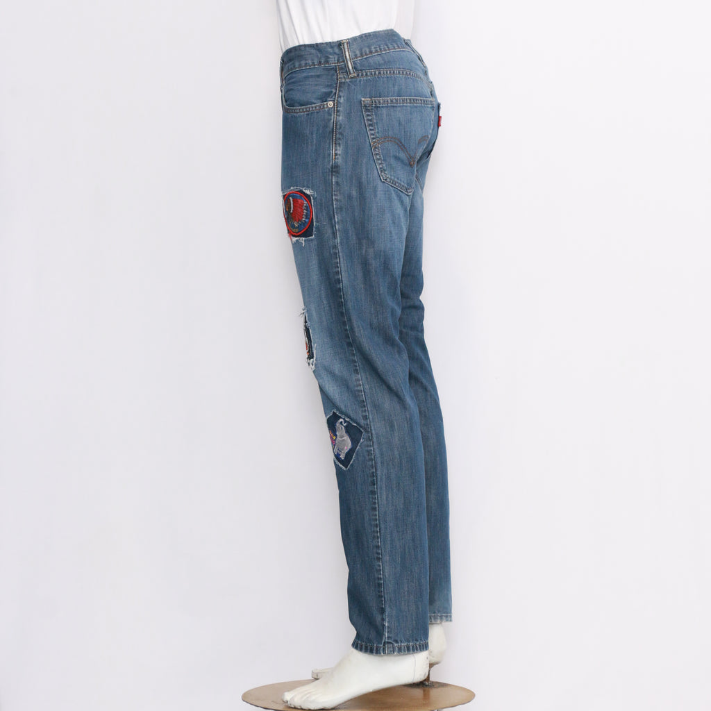 CR082 Fly Your Dreams Reworked Denim Pants With Iron Patches