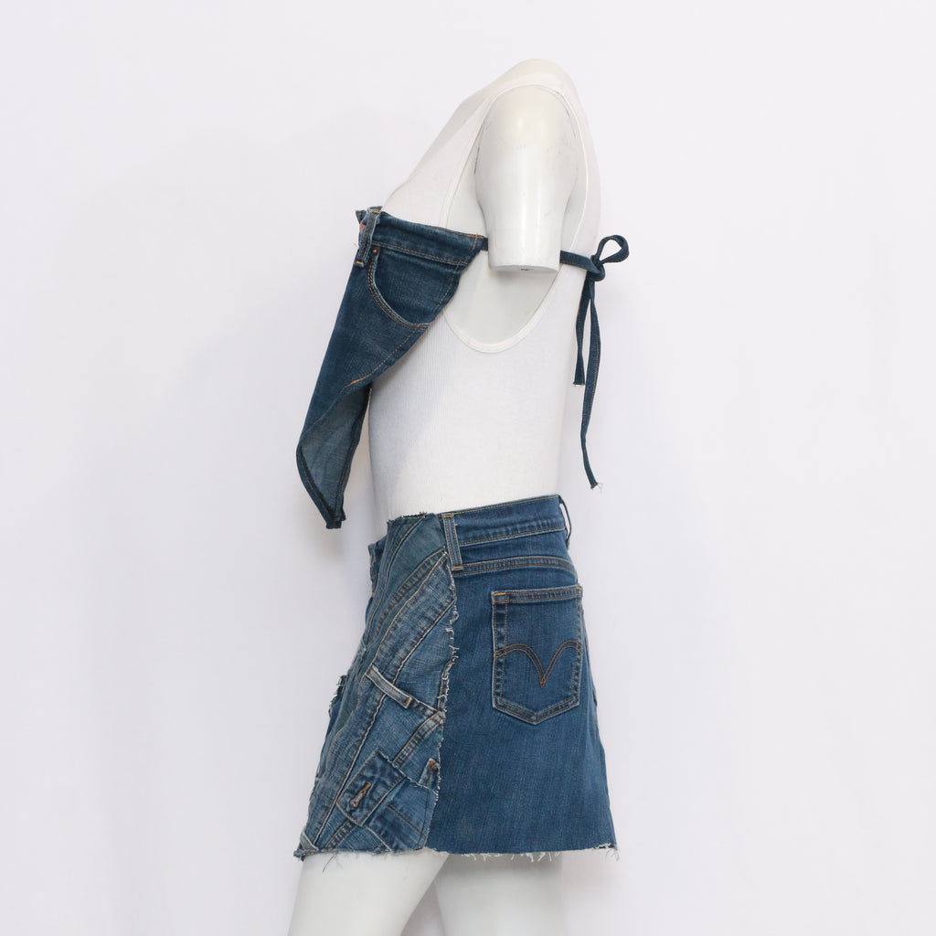 CR436 Reworked Backless Blouse and Mini Skirt Set