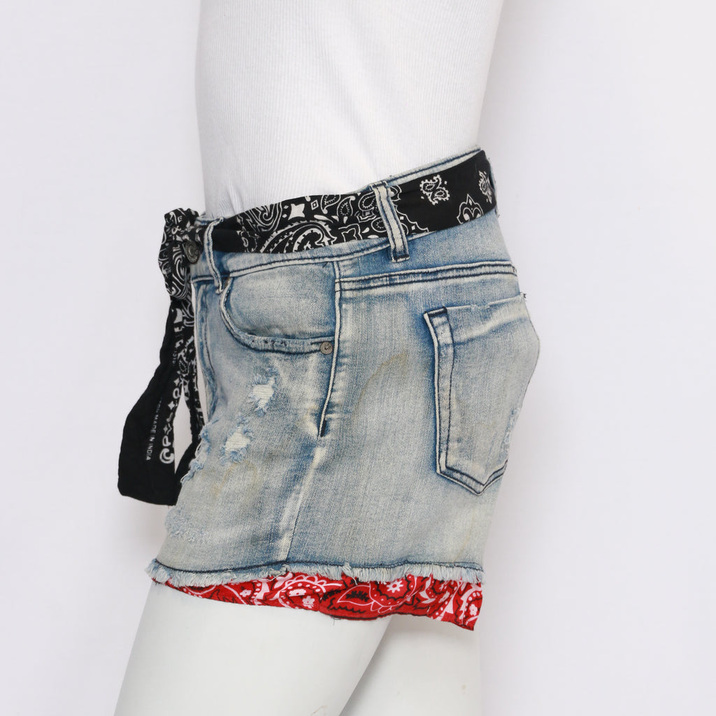 CR025 Reworked Shorts with Bandana Belt and Bottom Hem