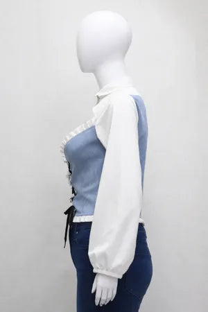 CR1288 -Upcycle Denim Corset Collar Top