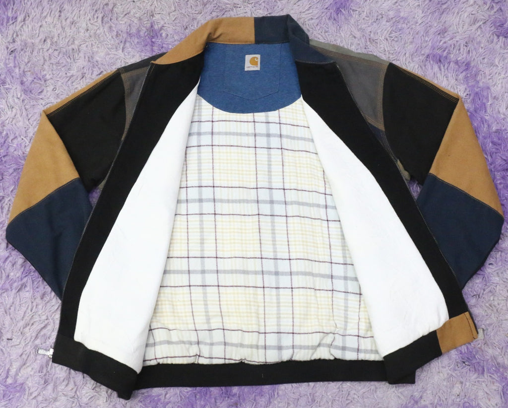 CR1442 Upcycled Patchwork Workwear Jacket – Earth Tone Panel Design