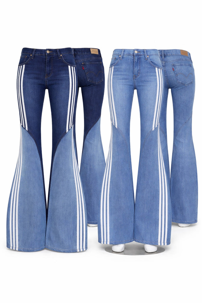 CR1419 Stripe Panel Flare Jeans – Sporty Rework Denim