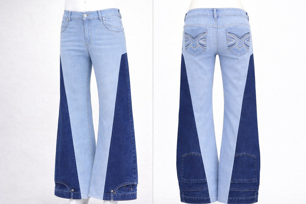 CR1315 Two-Tone Panel Flare Jeans – Rework Wide Leg Denim
