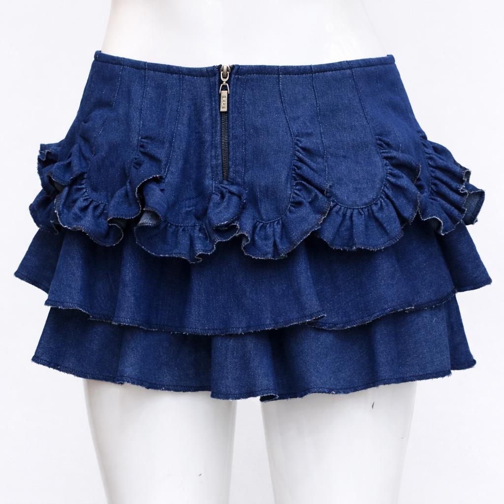 CR1405 Ruffle Layer Denim Mini Skirt