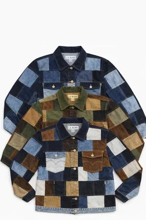 CR1208 Upcycled Checkboard Denim Jacket
