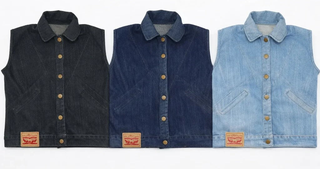 CR1349 Upcycled Denim Snap Button Vest – Dark Wash Rework Piece