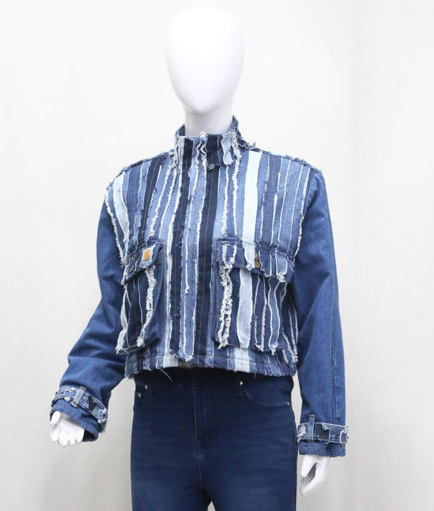 CR2189 Indigo Stripe Rework Denim Jacket