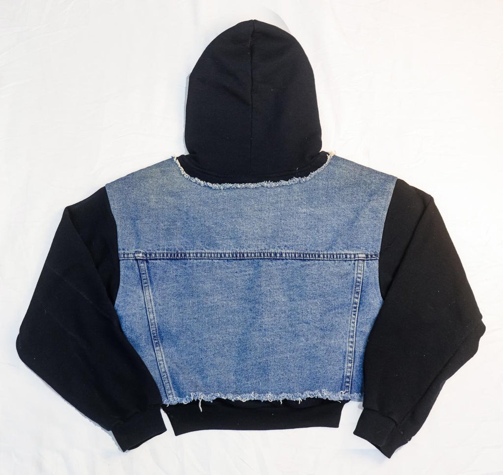 CR2286 UPCYCLED DENIM PANEL ZIP HOODIE