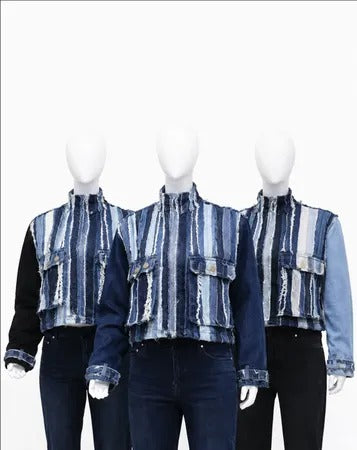CR2020 Vintage Upcycled Stripe Denim Jacket