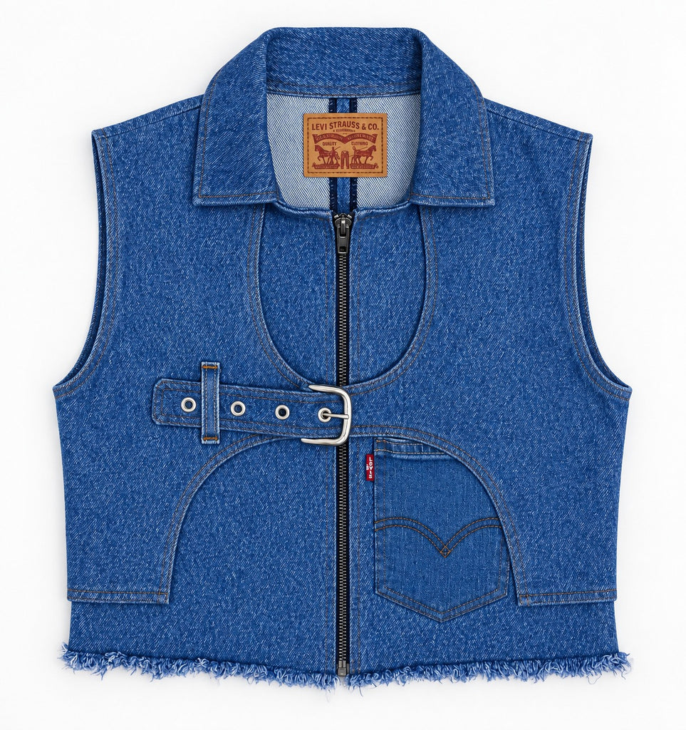 CR2248 UPCYCLED LEVI’S BUCKLE CUT-OUT DENIM VEST