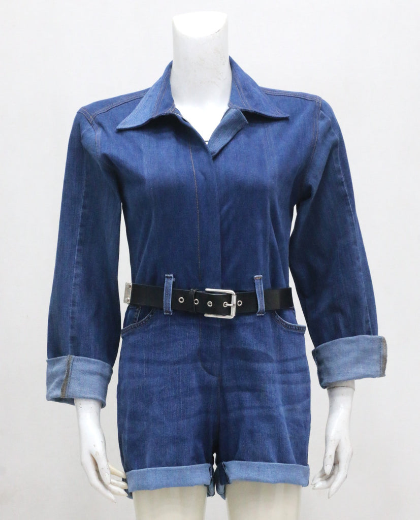 CR2280 UPCYCLED DENIM BELTED ROMPER