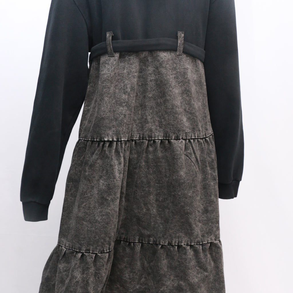 CR412 Ladies Reworked Denim Dress With Elegant Hood