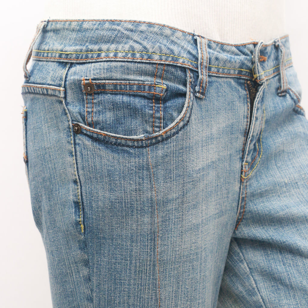 CR073 Reworked Triangle Patch Denim Flared Pants for Ladies
