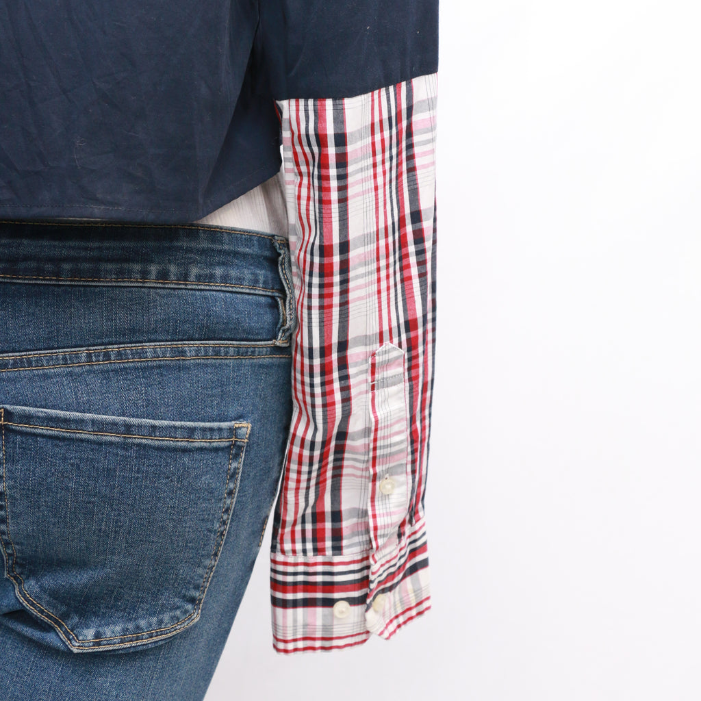 CR1037 Reworked Shirt Cropped With Check Print Patchs
