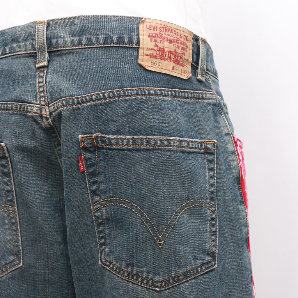CR981 Men Reworked Branded Denim With Hanky Design