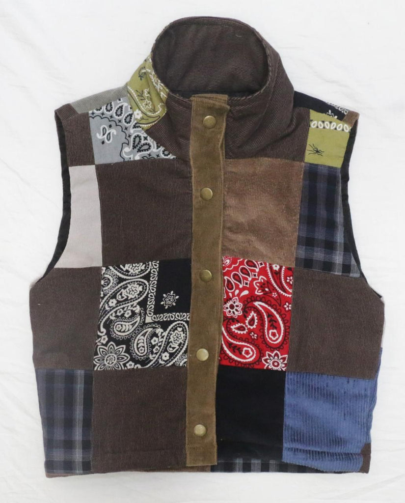 CR2225 UPCYCLED CORDUROY & BANDANA PATCHWORK VEST