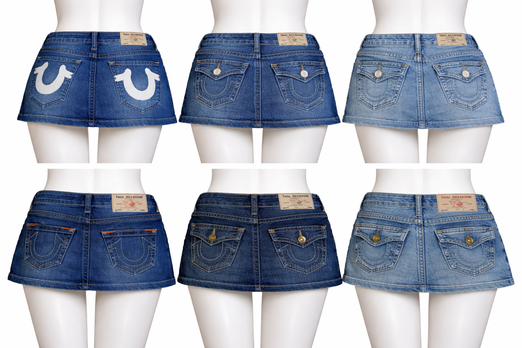 CR7247 Rework Ture Religion Mini Denim Skirts