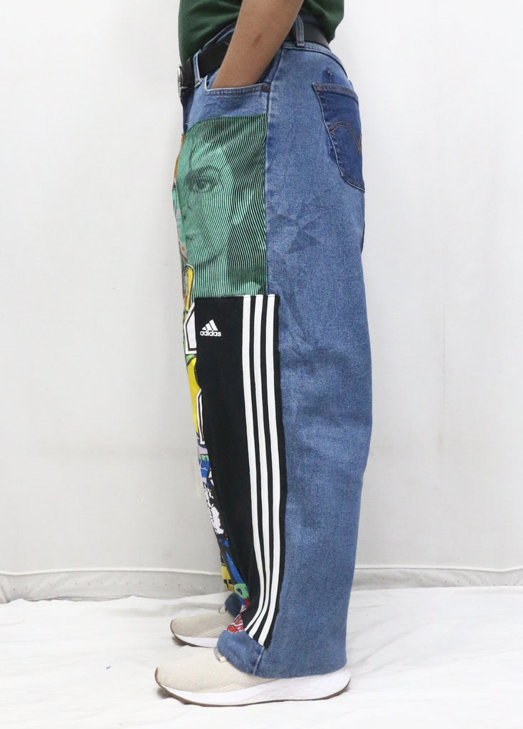 CR1237 Upcycled Graphic Patchwork Denim Jeans