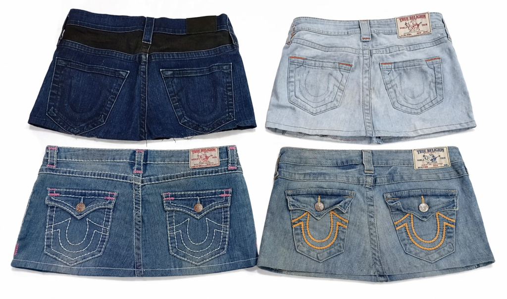 CR7288 Rework Ture Religion Mini Denim Skirts