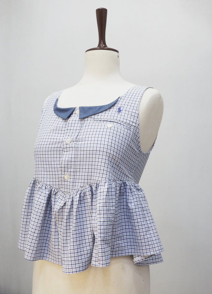 CR2212 UPCYCLED POLO CHECK PEPLUM TOP