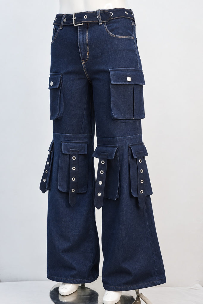 CR2292 UPCYCLED MULTI-POCKET DENIM CARGO PANTS