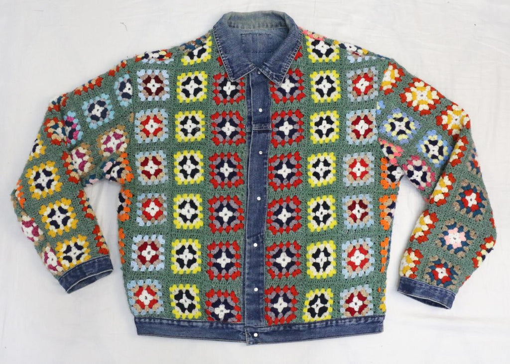 CR2296 UPCYCLED CROCHET & DENIM JACKET