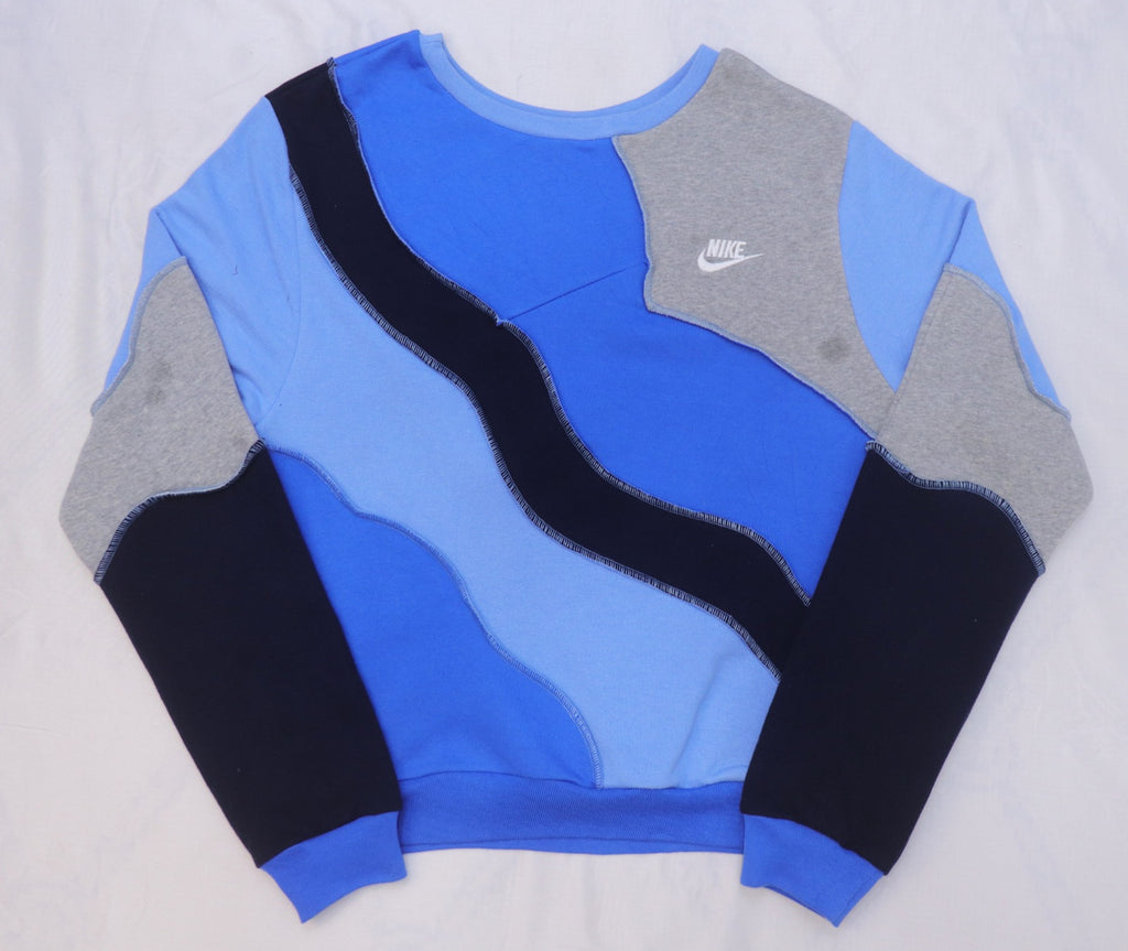 CR02311 Upcycled Nike Wave-Panel Crewneck Sweatshirts