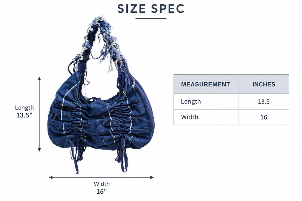 CR2263 UPCYCLED RUCHED DENIM HOBO BAG