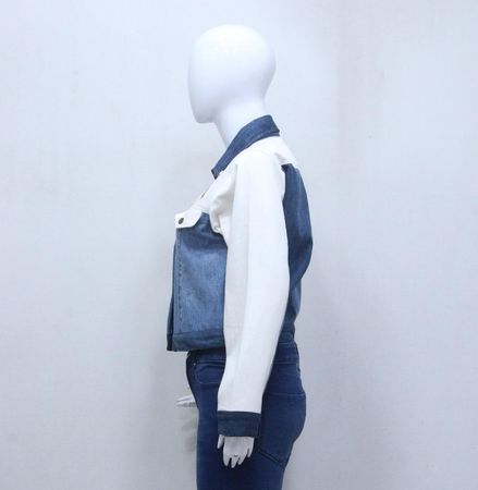 CR1193 Upcycled Cropped Denim Panel Jacket