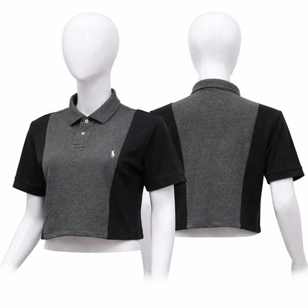 CR1421 Upcycled Polo Contrast Panel Cropped Shirt