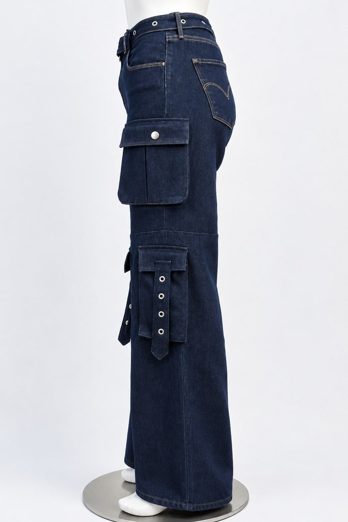 CR2292 UPCYCLED MULTI-POCKET DENIM CARGO PANTS