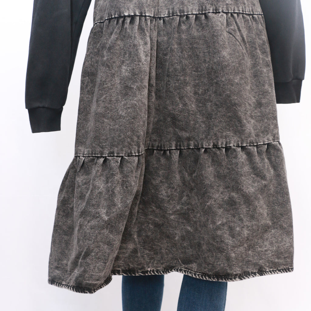 CR412 Ladies Reworked Denim Dress With Elegant Hood