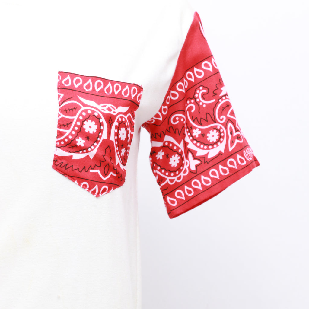 CR877 Men's White Shirt with Reworked Bandana Pockets and Sleeves